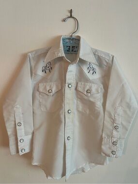 Classic White Kids Western Shirt with Horse Embroidery